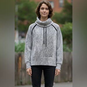 Kirkland black/white stripe cowl neck, drawstring, raglan long sleeved sweater S